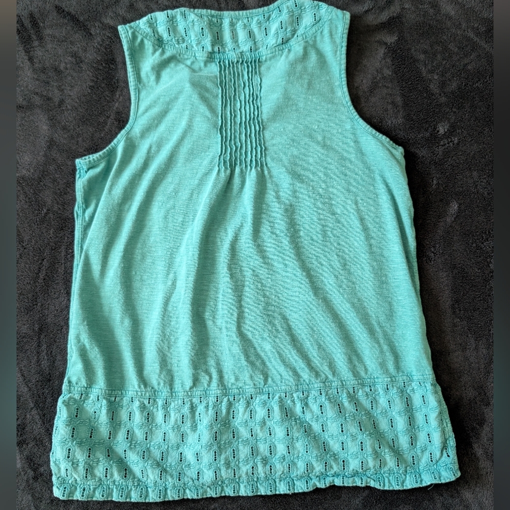 Boho Eyelet Turquoise Tassel Sleeveless Blouse Cotton Modal Festival Vacation M image 10